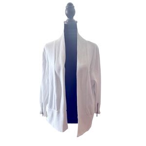 CARMEN MARC VALVO Open Knit White Cardigan XL Size zipper detail on sleeve